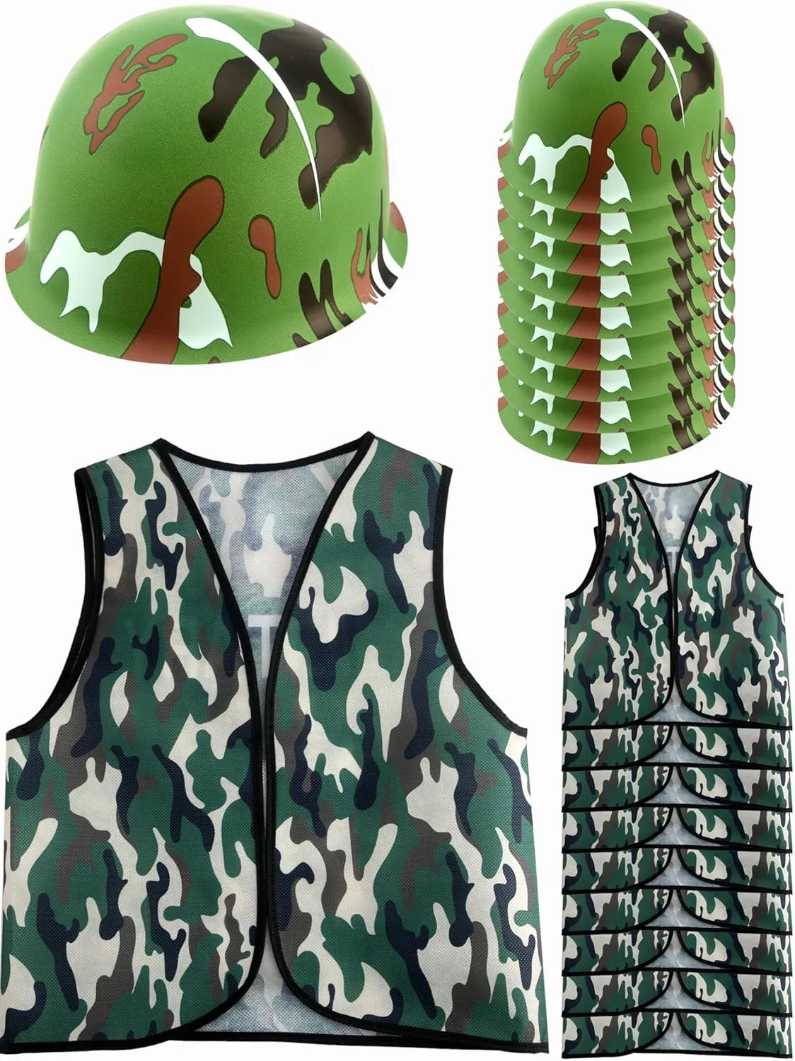 20 Pcs Kids Army Soldier Costume Set Includes 10 Pcs Camouflage Helmets 10 Pcs Camouflage Vest Military Soldier Dress Up Set for Kids Halloween Career Day Birthday Party Role Play