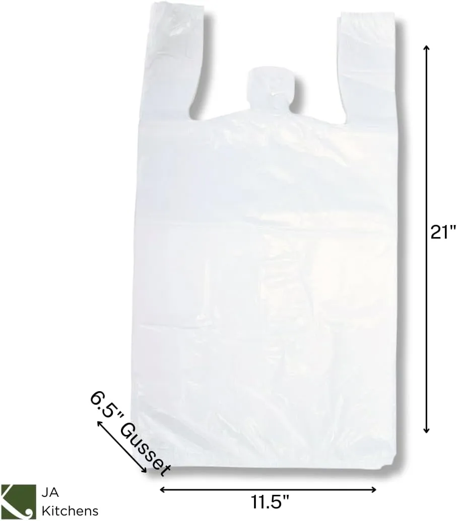 200 Large Plastic Grocery T-Shirt Bags - Plain White 12" x 6" x 21"