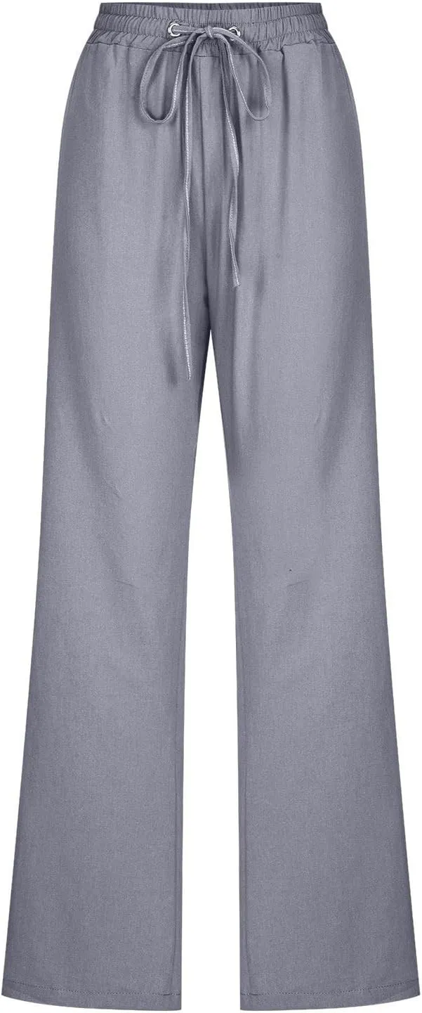 2025 Capri Pants for Women Casual Summer Drawstring Elastic High Waist Linen Pant Straight Leg Cropped