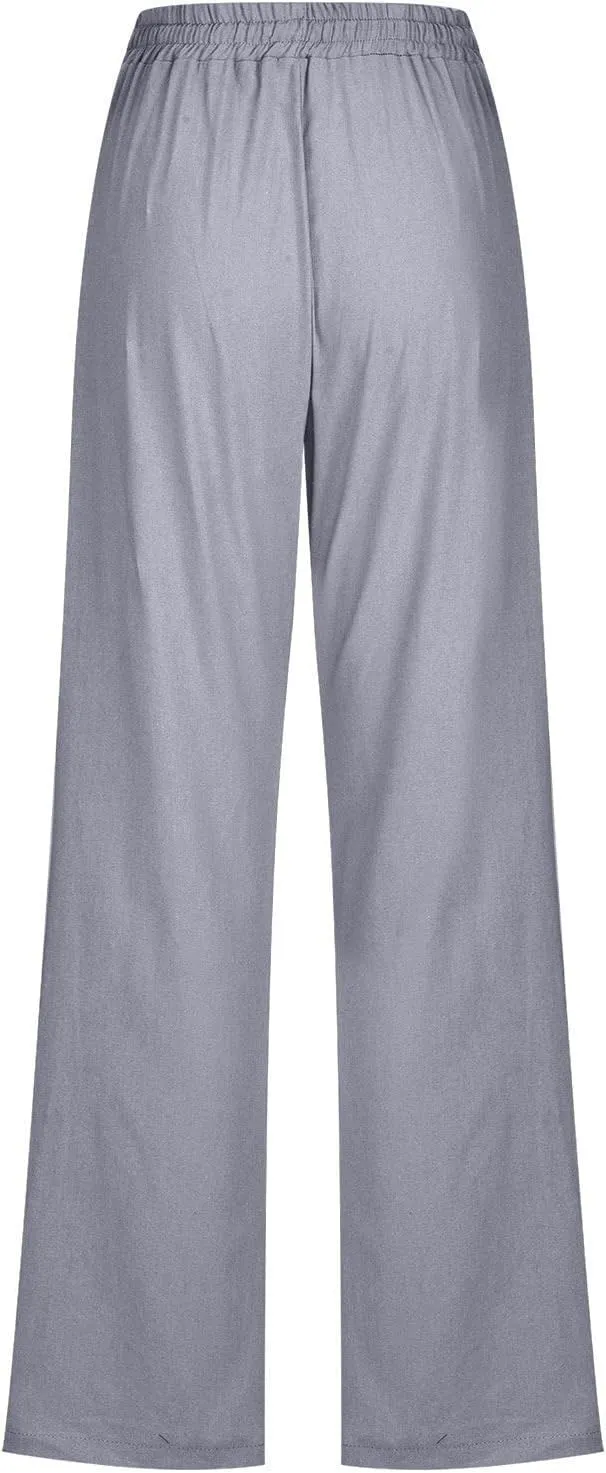 2025 Capri Pants for Women Casual Summer Drawstring Elastic High Waist Linen Pant Straight Leg Cropped