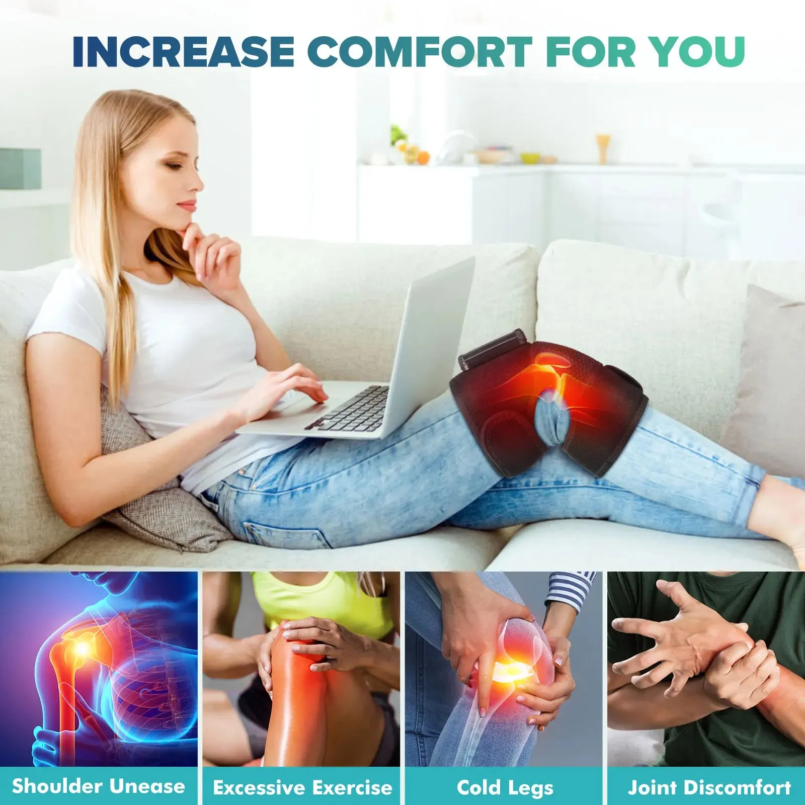 3 In 1 Heated Knee Massager For Joint Pain Relief Rechargeable Vibration Arthritis Support