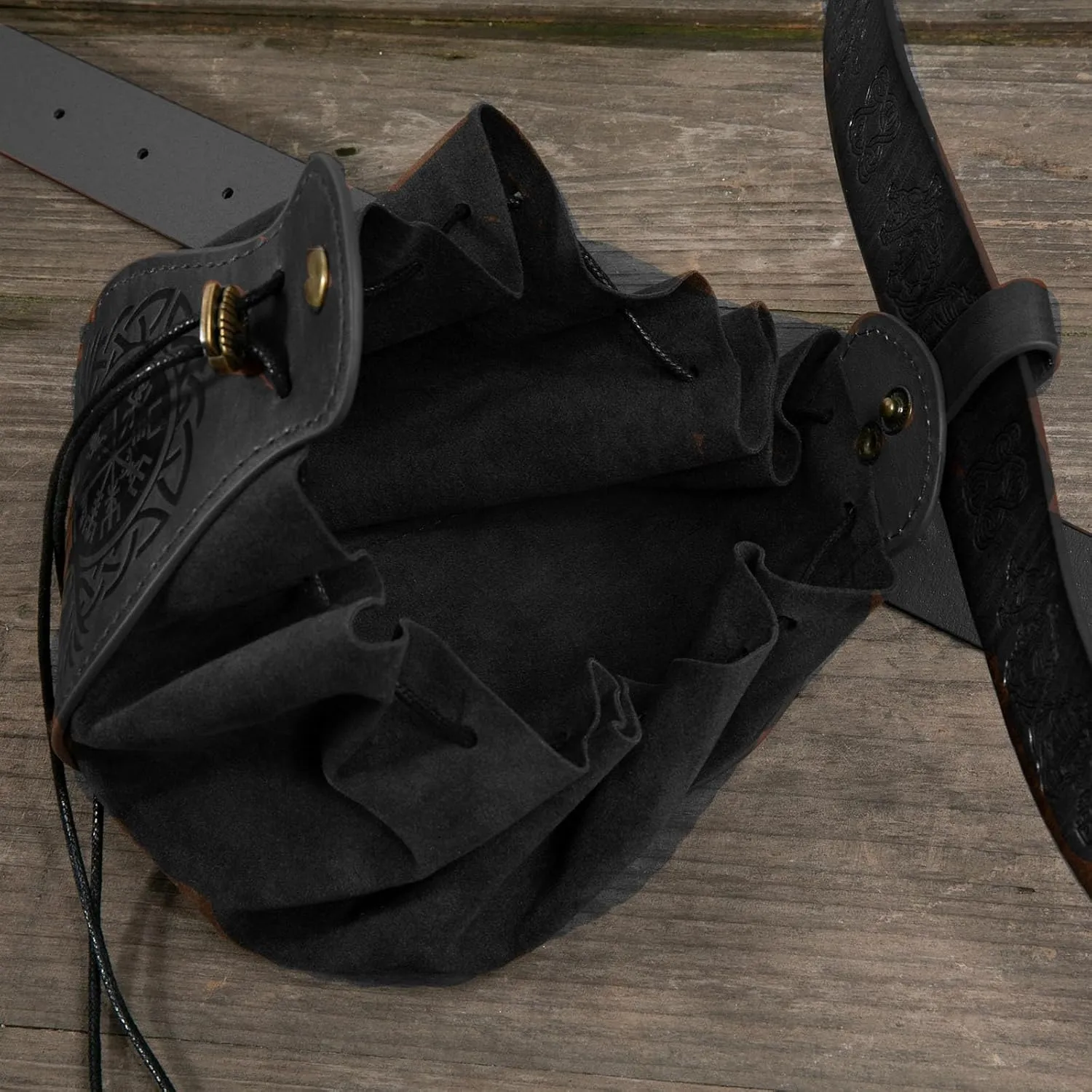 3 Pcs Halloween Renaissance Belt Pouch Coin Purse Phone Holder Skirt Hikes Medieval Viking Pirate Leather Belt Costume Sets (1-Black)