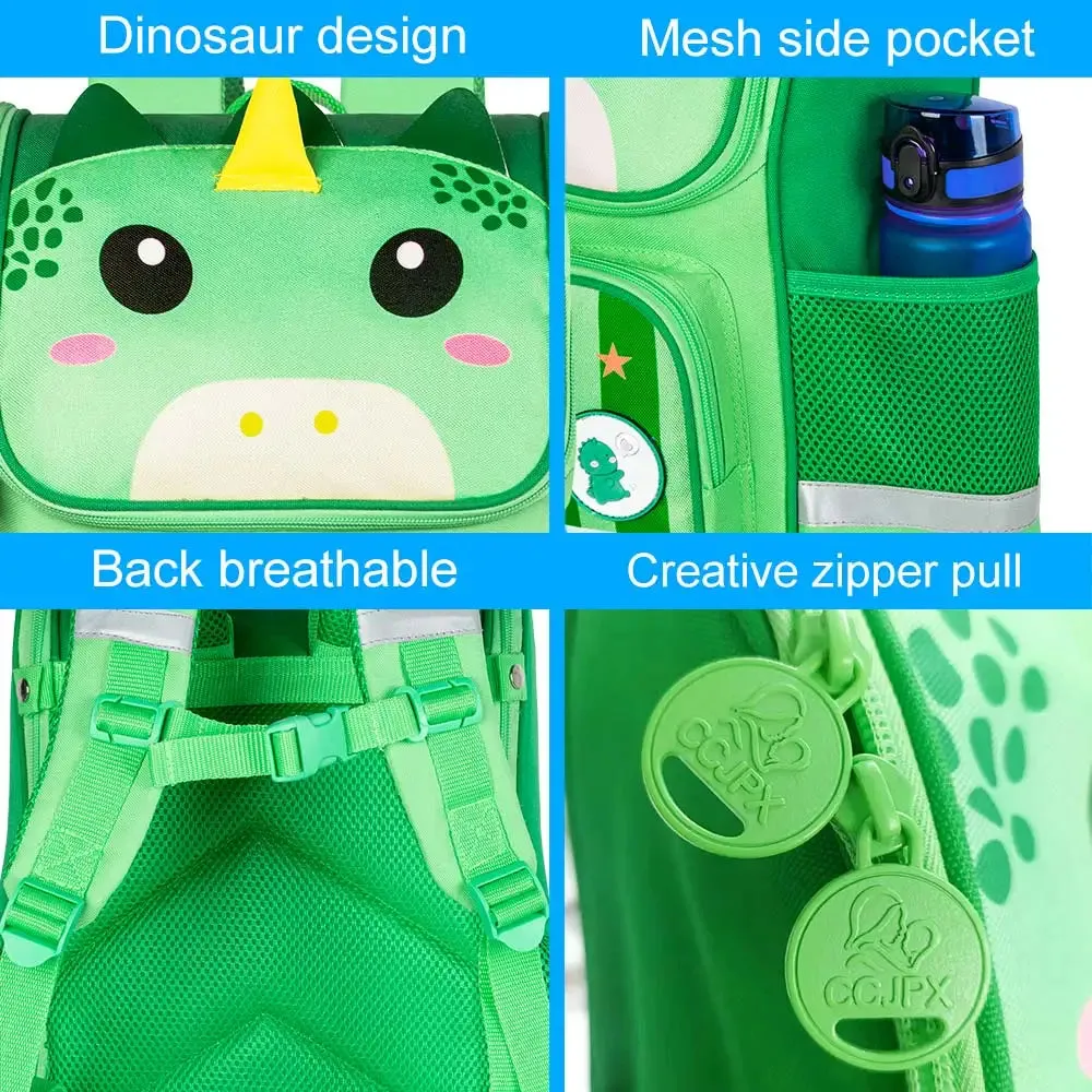 3 Piece Dinosaur Backpack Set For Kids 15 Inch Bookbag With Lunch Box