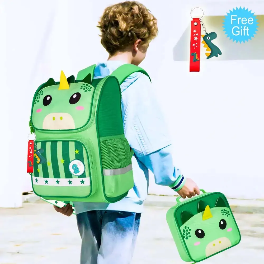 3 Piece Dinosaur Backpack Set For Kids 15 Inch Bookbag With Lunch Box