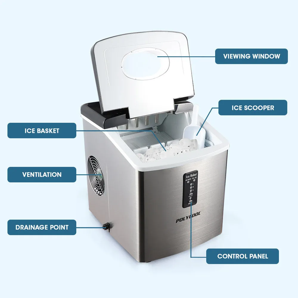 3.2L Electric Ice Cube Maker Portable Automatic Machine w/ Scoop | Silver