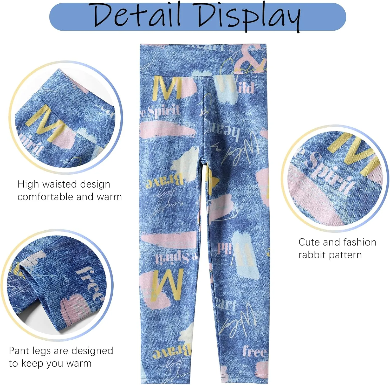 6 Pack Girls Leggings Girls Basic Full Length Leggings for Kids Athletic Pants Girls Imitation Denim Jeggings