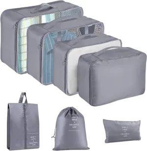 7 Set Packing Cubes for Suitcases, JerryXingjy Lightweight Travel Luggage Packing Organizers, Compression Storage Shoe Bag, Clothing Underwear Bag, Travel Cubes Set for Man & Women, Grey1