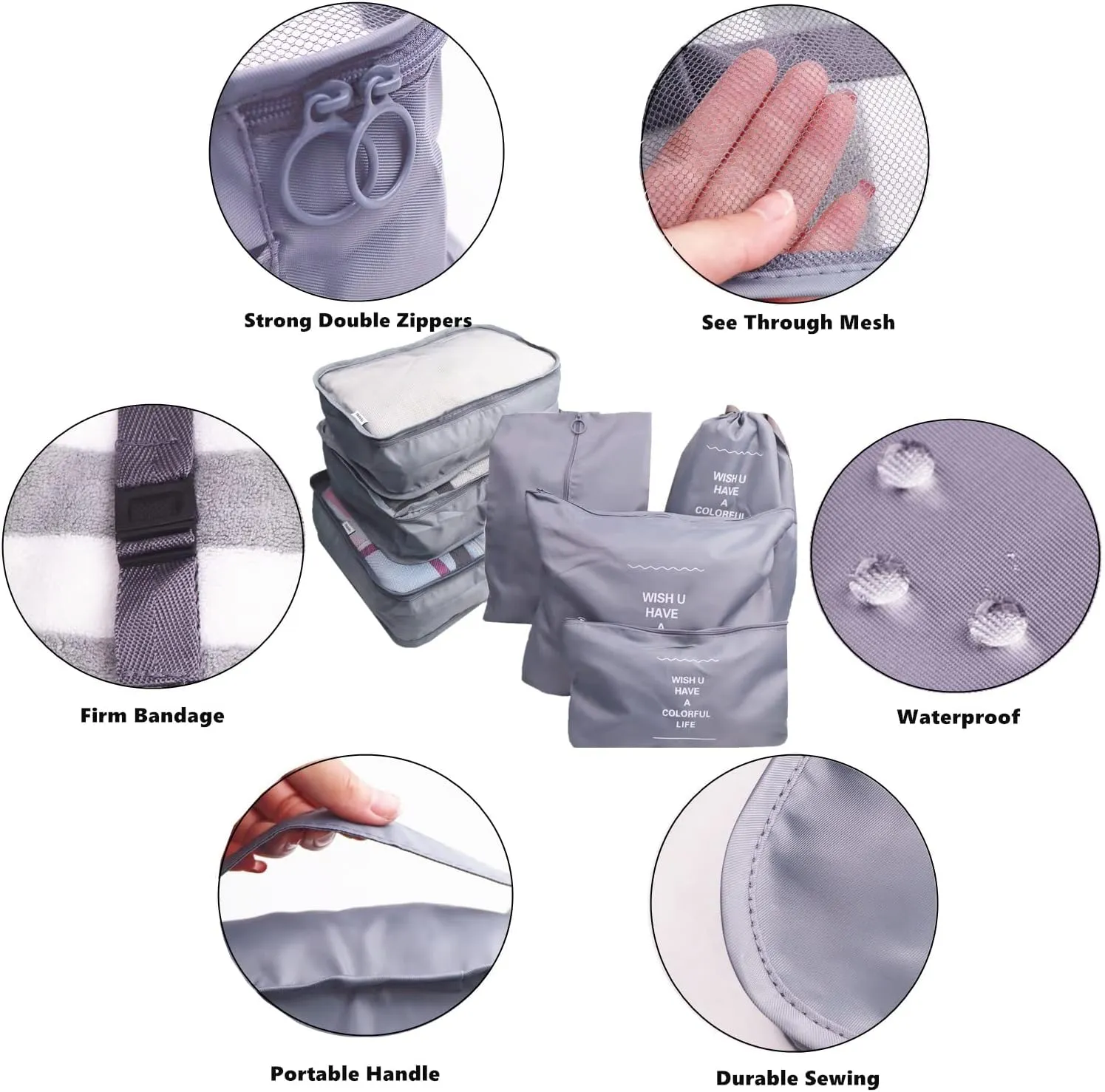 7 Set Packing Cubes Laundry Pouch, Travel Storage Bag Organizers, Luggage Packing Organizer Pouch, Cubes Organizer Bags Compression for Carry On Suitcase Clothes (Grey)