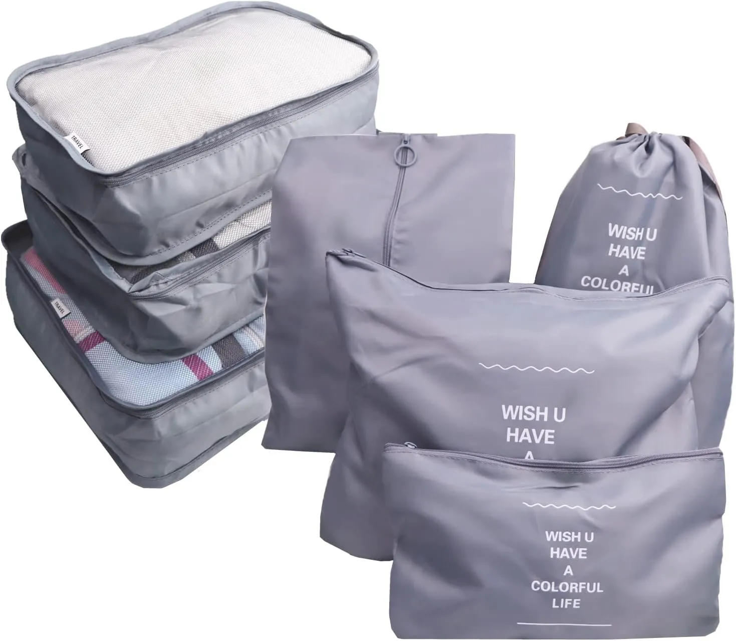 7 Set Packing Cubes Laundry Pouch, Travel Storage Bag Organizers, Luggage Packing Organizer Pouch, Cubes Organizer Bags Compression for Carry On Suitcase Clothes (Grey)