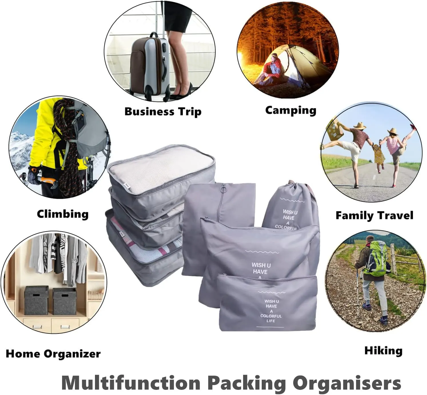 7 Set Packing Cubes Laundry Pouch, Travel Storage Bag Organizers, Luggage Packing Organizer Pouch, Cubes Organizer Bags Compression for Carry On Suitcase Clothes (Grey)