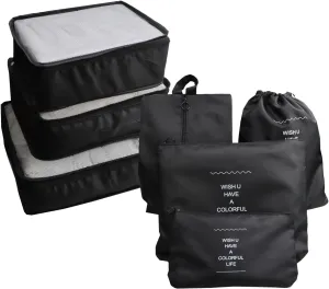 7 Set Packing Cubes Travel Organizer, Compression Packing Bags Laundry Pouches for Backpack Suitcases Clothes Underwear Cosmetics (Black)