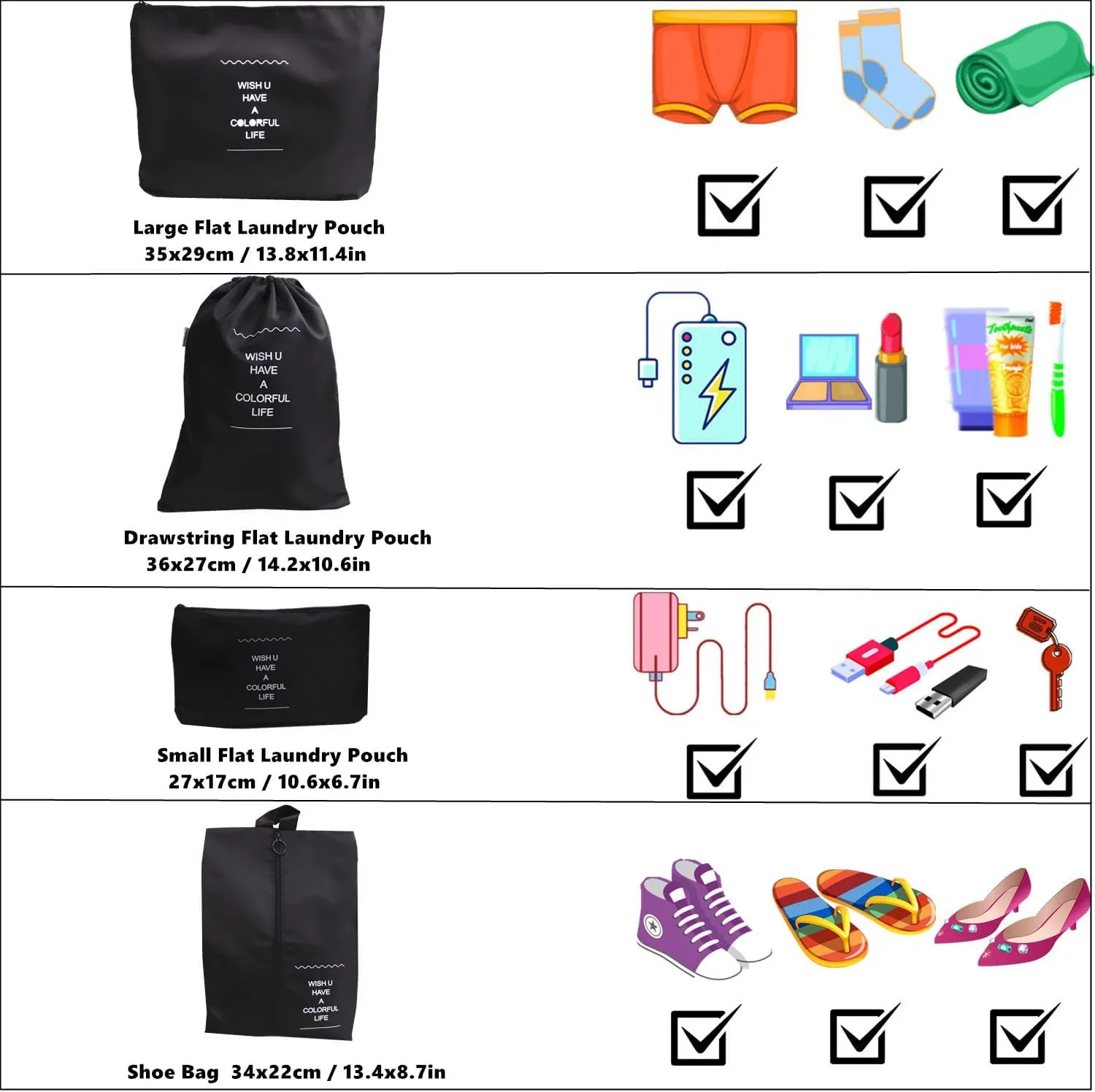 7 Set Packing Cubes Travel Organizer, Compression Packing Bags Laundry Pouches for Backpack Suitcases Clothes Underwear Cosmetics (Black)
