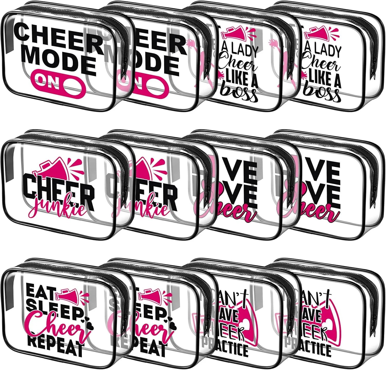 Abbylike 12 Pcs 7 x 4.7 x 2.4'' Cosmetic Bag Gifts Accessories for Makeup Bags PVC Cheer Case Clear Toiletry Zipper Pouch for Women Christmas Xmas