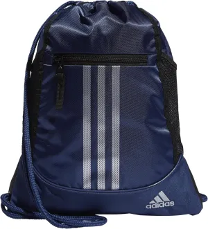adidas Alliance Sackpack (12L) Lightweight Athletic Small Drawstring Team Sports Workout Bag Discontinued, Tech Indigo Blue/Metallic Silver, One Size