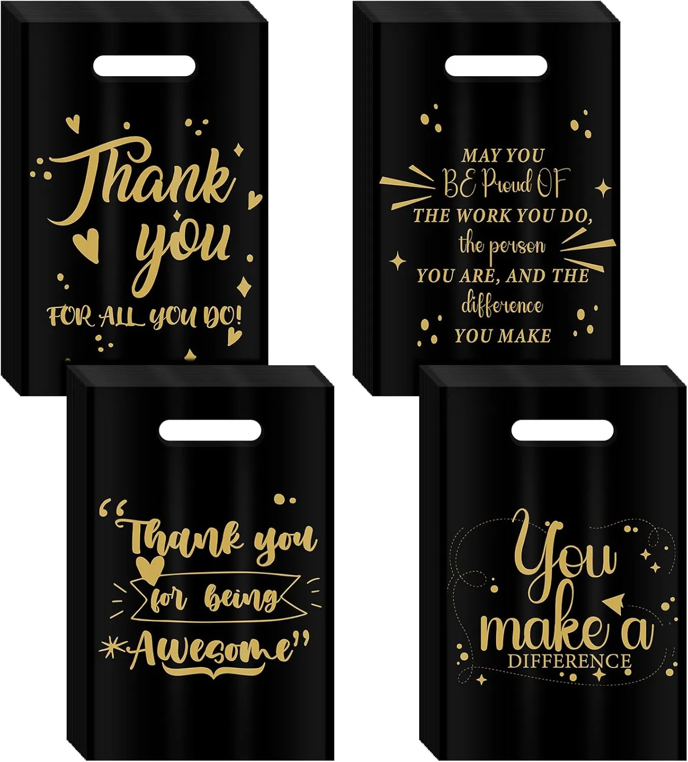 Aliceset 120 Pcs Employee Appreciation Thank You Gift Bags Bulk 11.8 x 7.8'' Plastic Merchandise Bags with Handles Social Worker Volunteer Month Gift Reusable Packaging for Small Business Retail Store