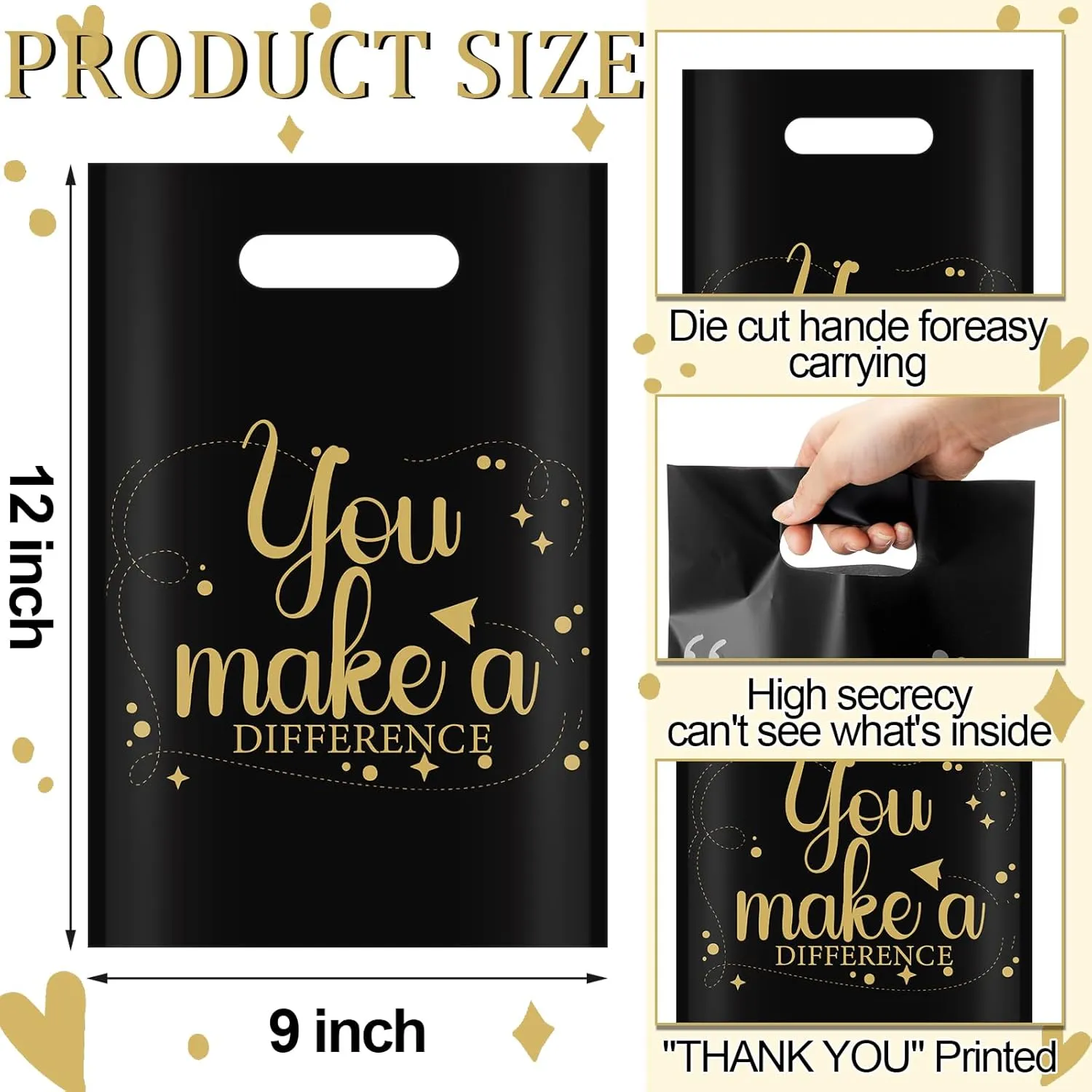 Aliceset 120 Pcs Employee Appreciation Thank You Gift Bags Bulk 11.8 x 7.8'' Plastic Merchandise Bags with Handles Social Worker Volunteer Month Gift Reusable Packaging for Small Business Retail Store