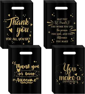 Aliceset 120 Pcs Employee Appreciation Thank You Gift Bags Bulk 11.8 x 7.8'' Plastic Merchandise Bags with Handles Social Worker Volunteer Month Gift Reusable Packaging for Small Business Retail Store