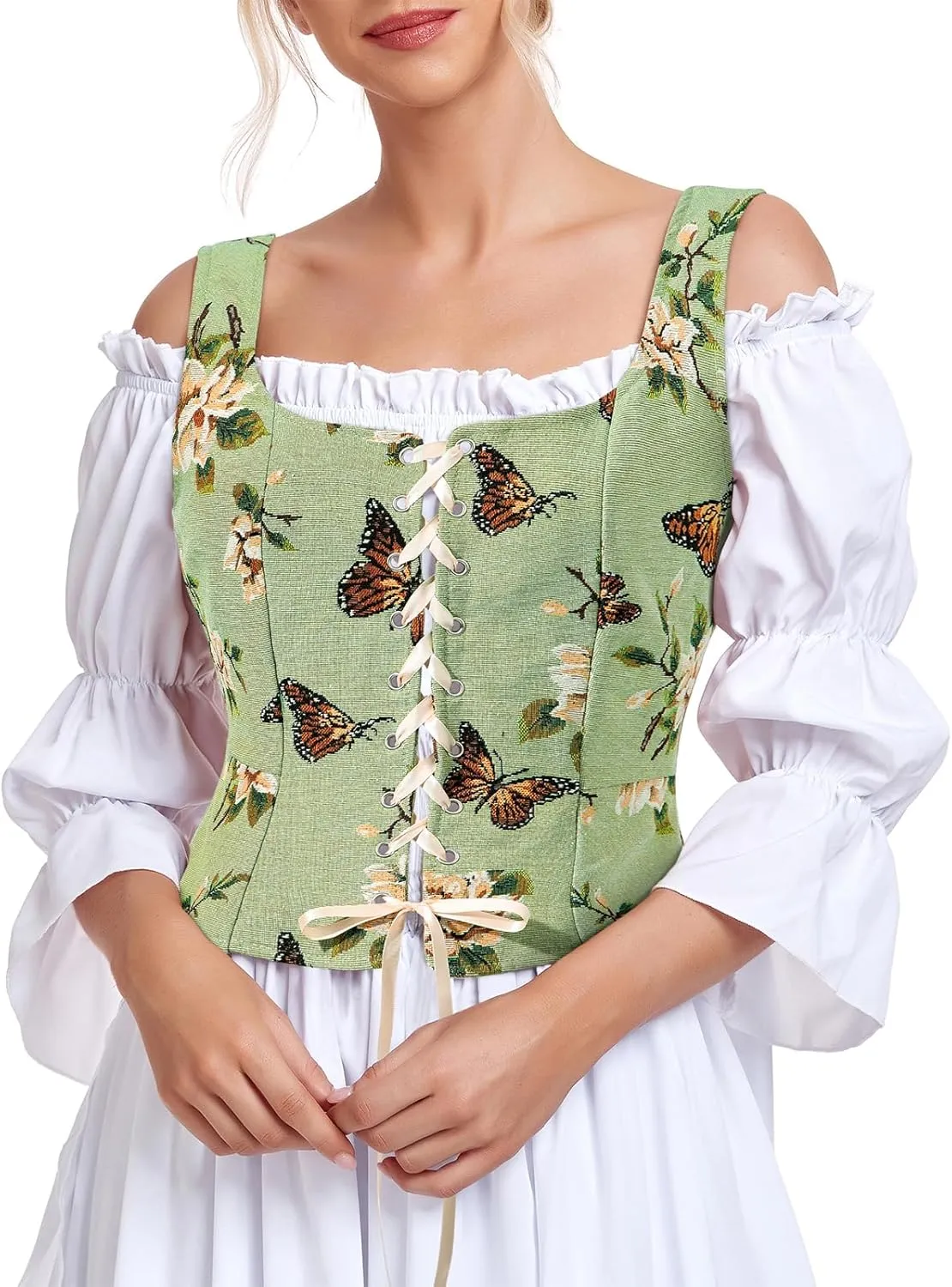 American Trends Women Pirate Renaissance Vest Cosplay Costume Waistcoat Halloween Steampunk Gothic Medieval Bodice