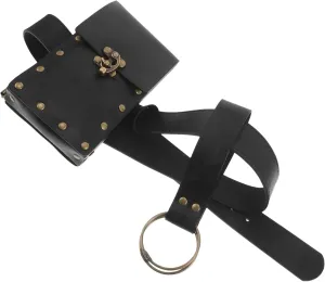 Angoily Belt Pouch Waist Bag Fanny Pack Steampunk Phone Holder Medieval Bag Leather Belt Renaissance Cosplay Costume Casual Hiking Festival Renaissance Props Travel Wallet Black Accessories