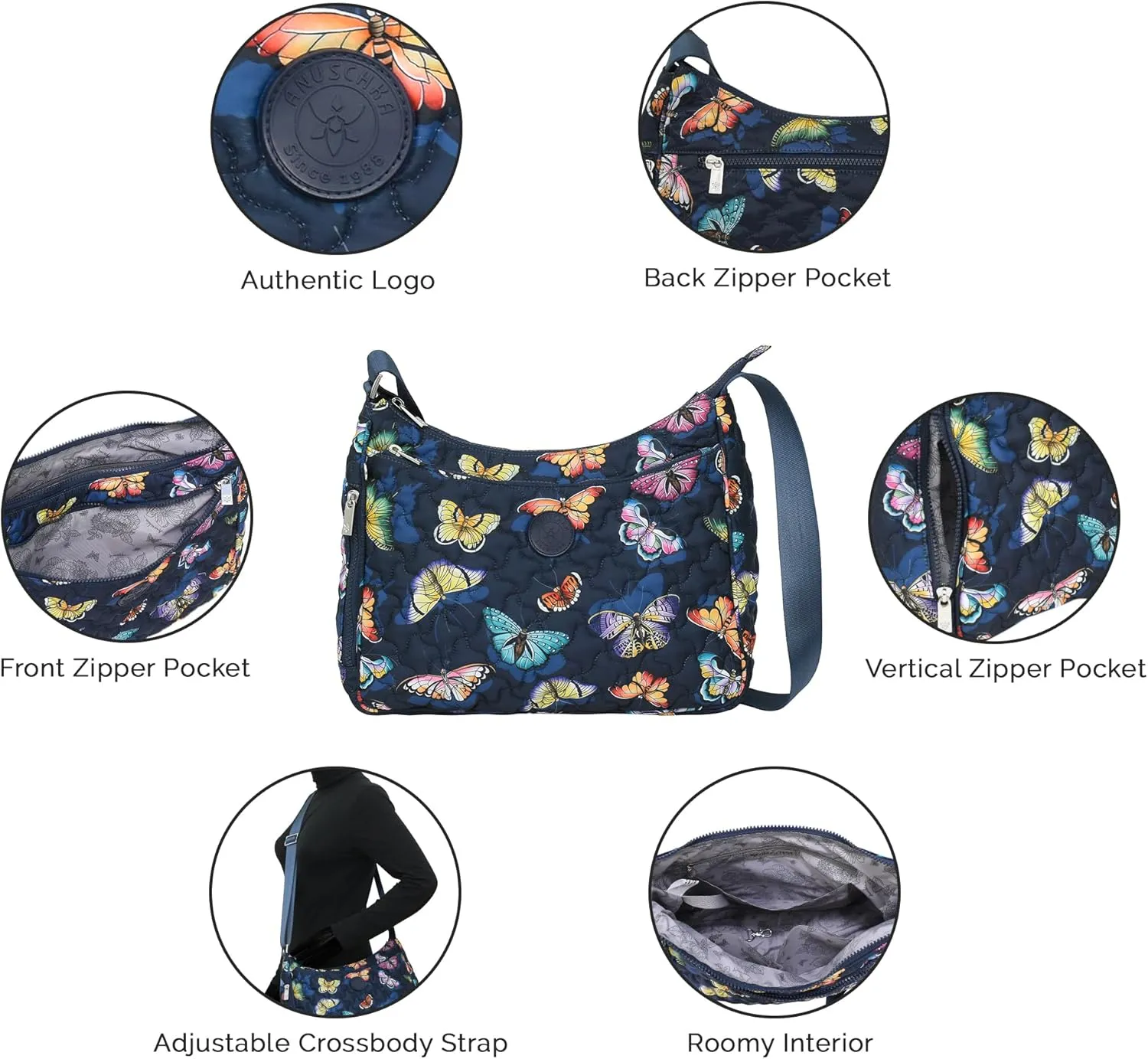 Anuschka Wanderlust Quilted Fabric Collection Women's Vegan Hobo