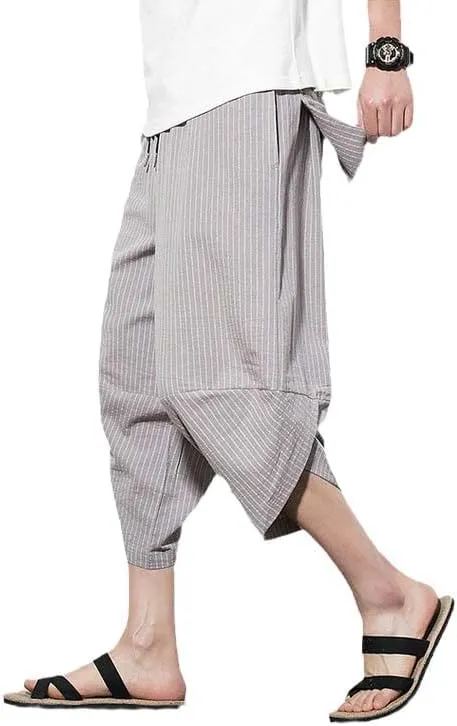 Aoleaky Autumn Harajuku Men Hip Hop Harem Pants Summer Trousers Mens Casual Pants Male Stripe Calf-Length Pants Chinese Style