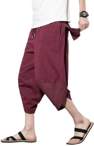 Aoleaky Autumn Harajuku Men Hip Hop Harem Pants Summer Trousers Mens Casual Pants Male Stripe Calf-Length Pants Chinese Style