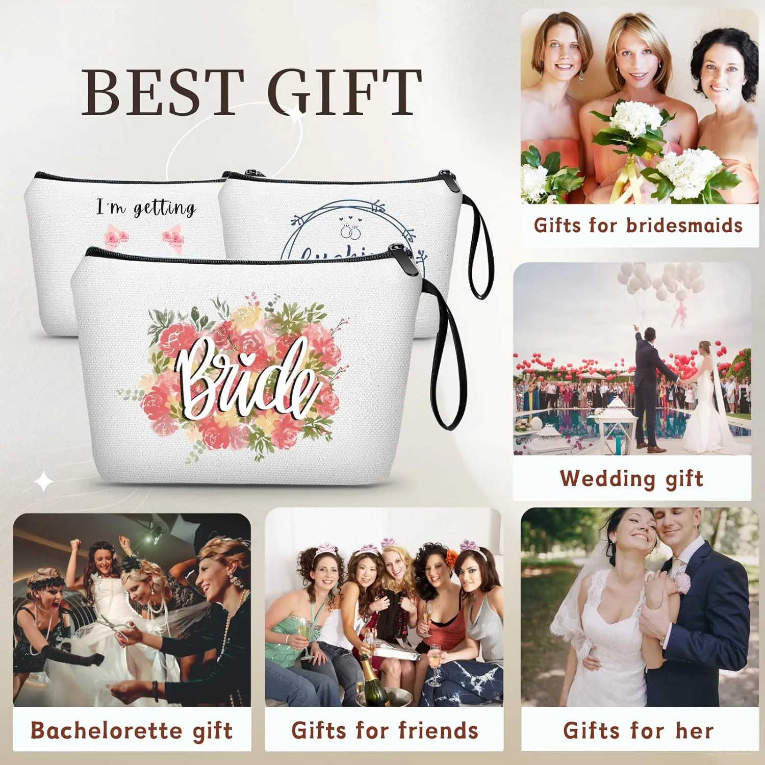 Bachelorette Gifts for Bride & Bride-to-Be: Makeup Bag, Cosmetic Pouch, Bridal Shower Gift for Friends, Coworkers, Family