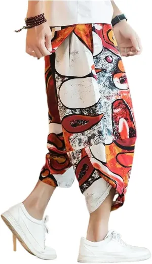 Baggy Cotton Harem Pants Men Summer Print Japanese Solid Women Hop Size Wide Leg Pantalon