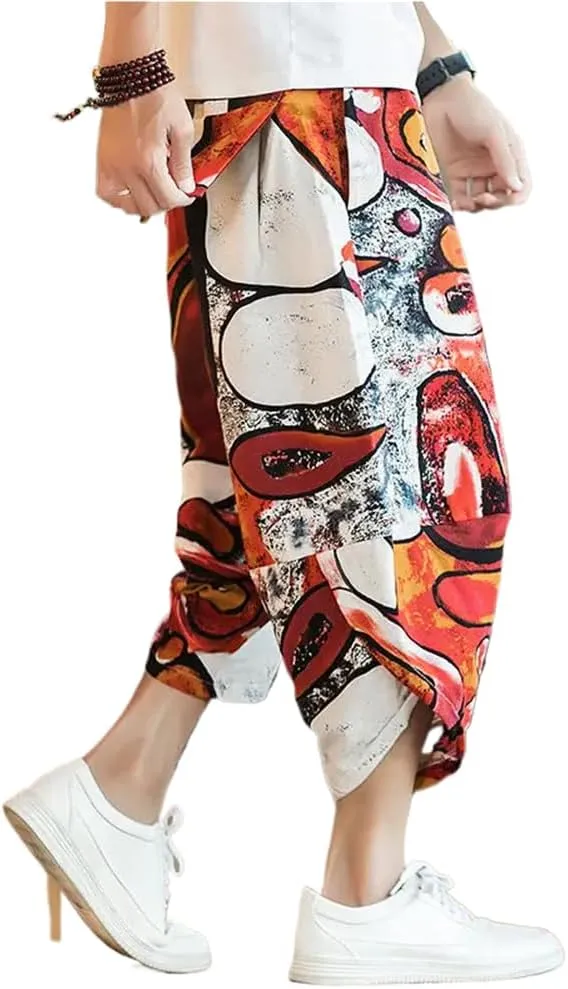 Baggy Cotton Harem Pants Men Summer Print Japanese Solid Women Hop Size Wide Leg Pantalon