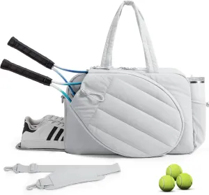 BAGSMART Gym Bag for Women, Tennis Bag Holds 2 Rackets with Shoe Compartment & Wet Pocket, Sports Duffle Bags fits up to 15.6" Laptop, Women Overnight Weekend Bag, Light Gray