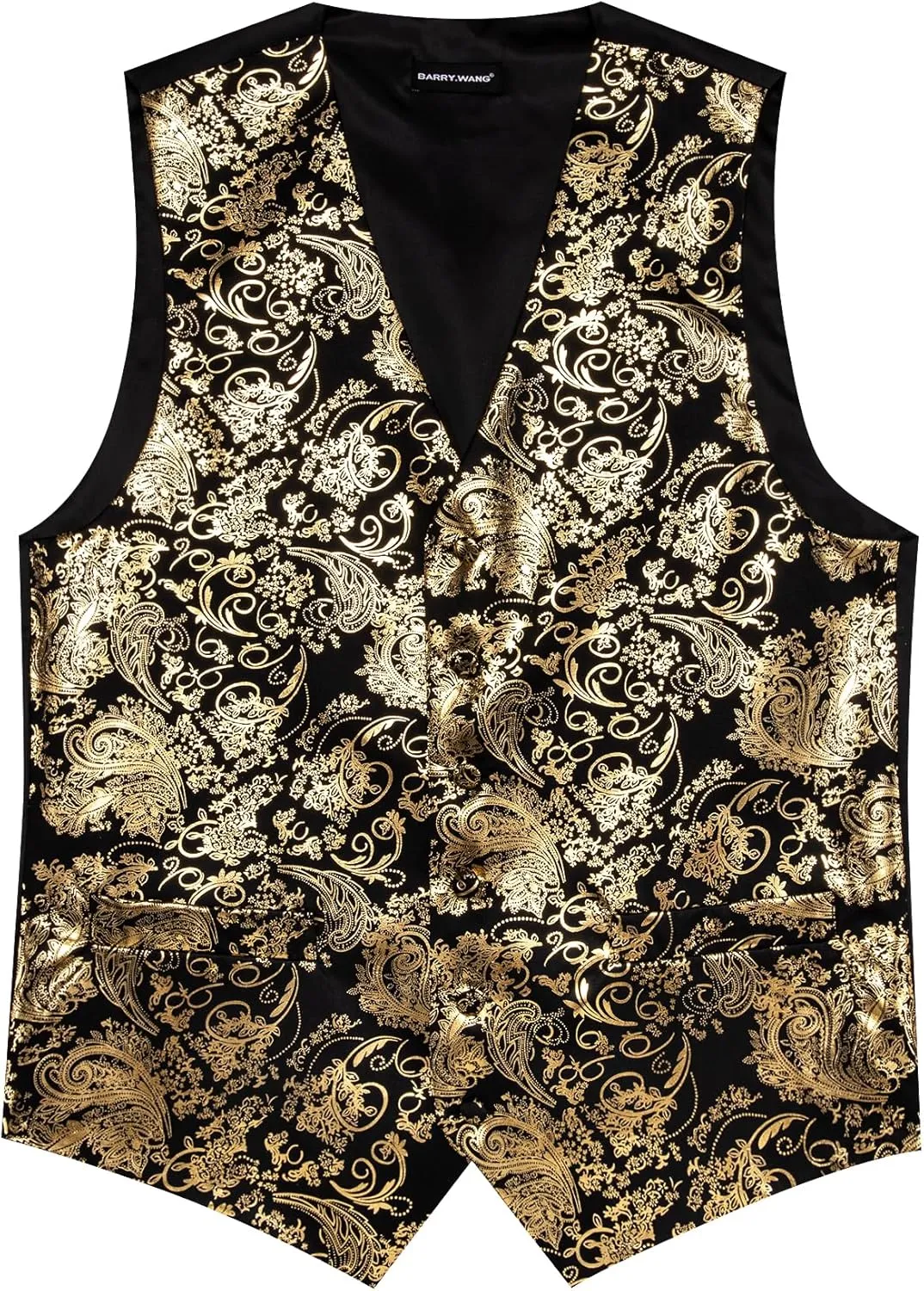 Barry.Wang Mens Shiny Disco Vests Party Nightclub Paisley Metallic Gothic Vest Tie Handkerchief Cufflink Clip Brooch 6PCS