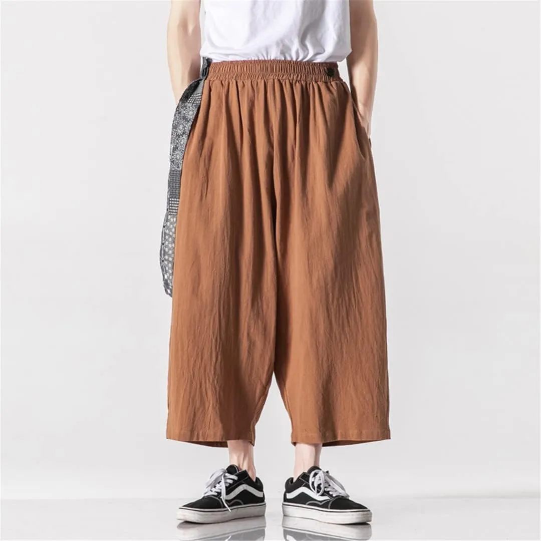 Bciopll Mens Harem Pants Streetwear Big Size Jogging Cotton Linen Pants Retro Overalls Loose Casual Trousers