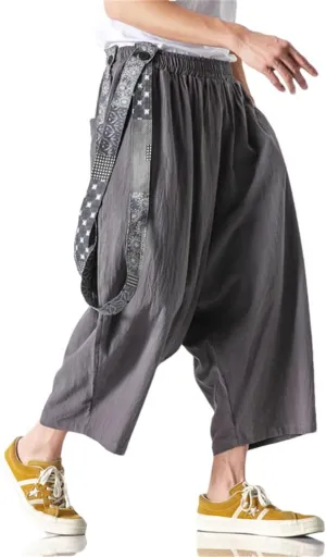 Bciopll Mens Harem Pants Streetwear Big Size Jogging Cotton Linen Pants Retro Overalls Loose Casual Trousers