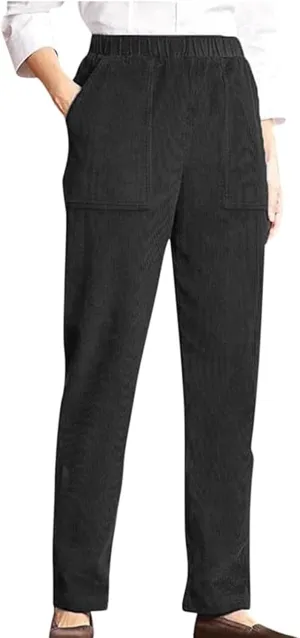 BIRW Corduroy Pants for Women Elastic High Waist Pull On Straight Leg Slacks Casual Trousers with Pocket