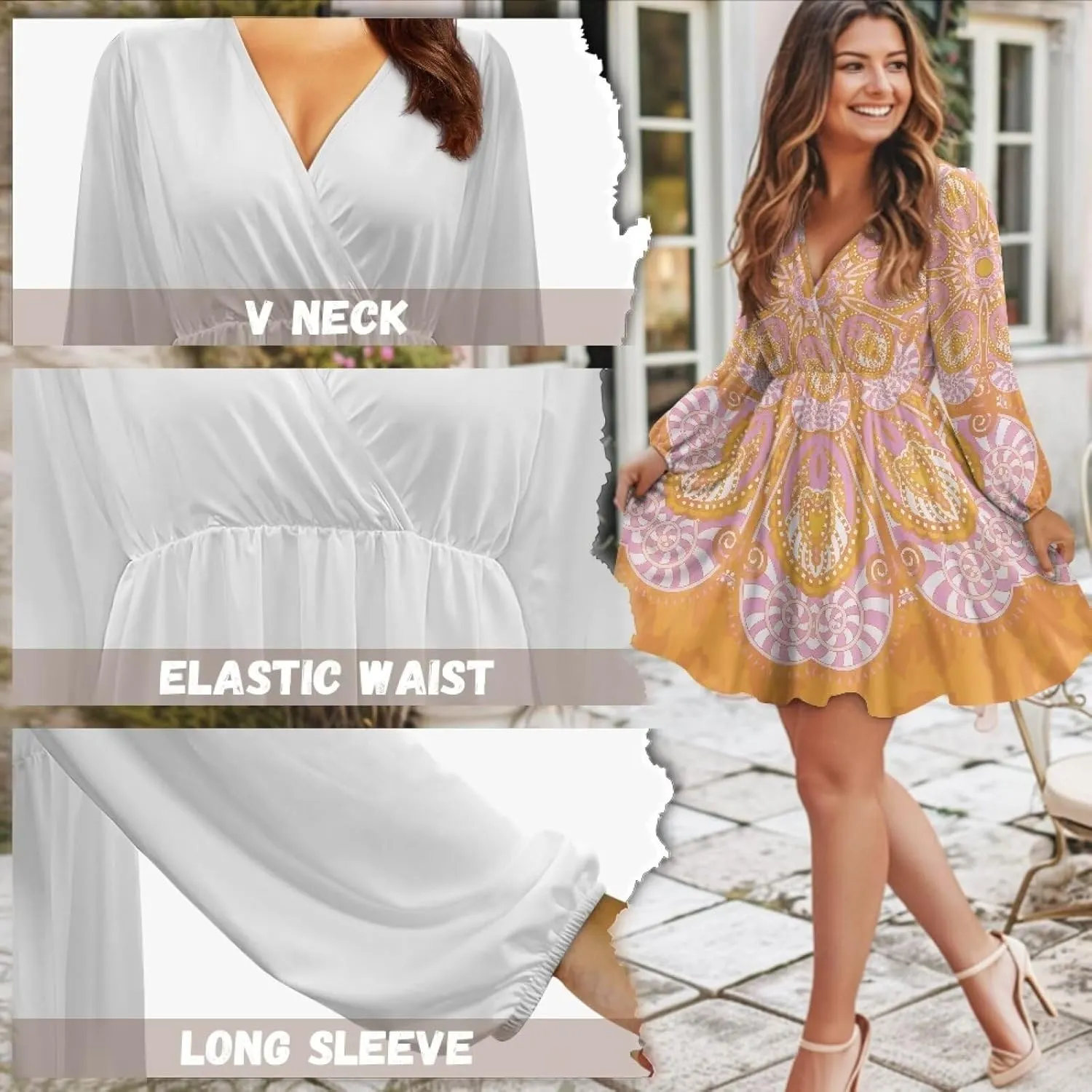 Biyejit Womens Casual Dress Fall Winter Long Sleeve Shift Tunic Dress Hide Belly Swing Mini Dress Plus Size S-2XL