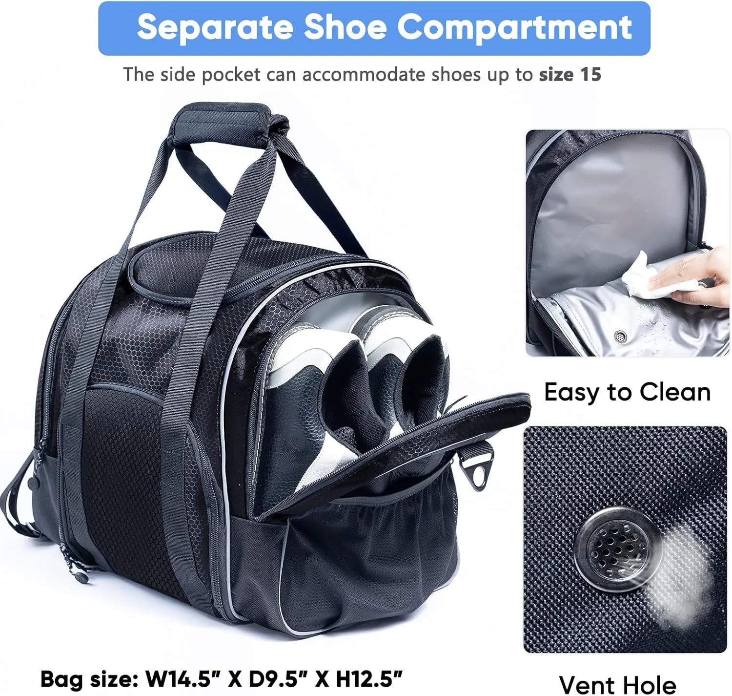 Bowling Ball Bag - Single Ball Tote with Cup Holder and Microfiber Polisher - Grey, Medium