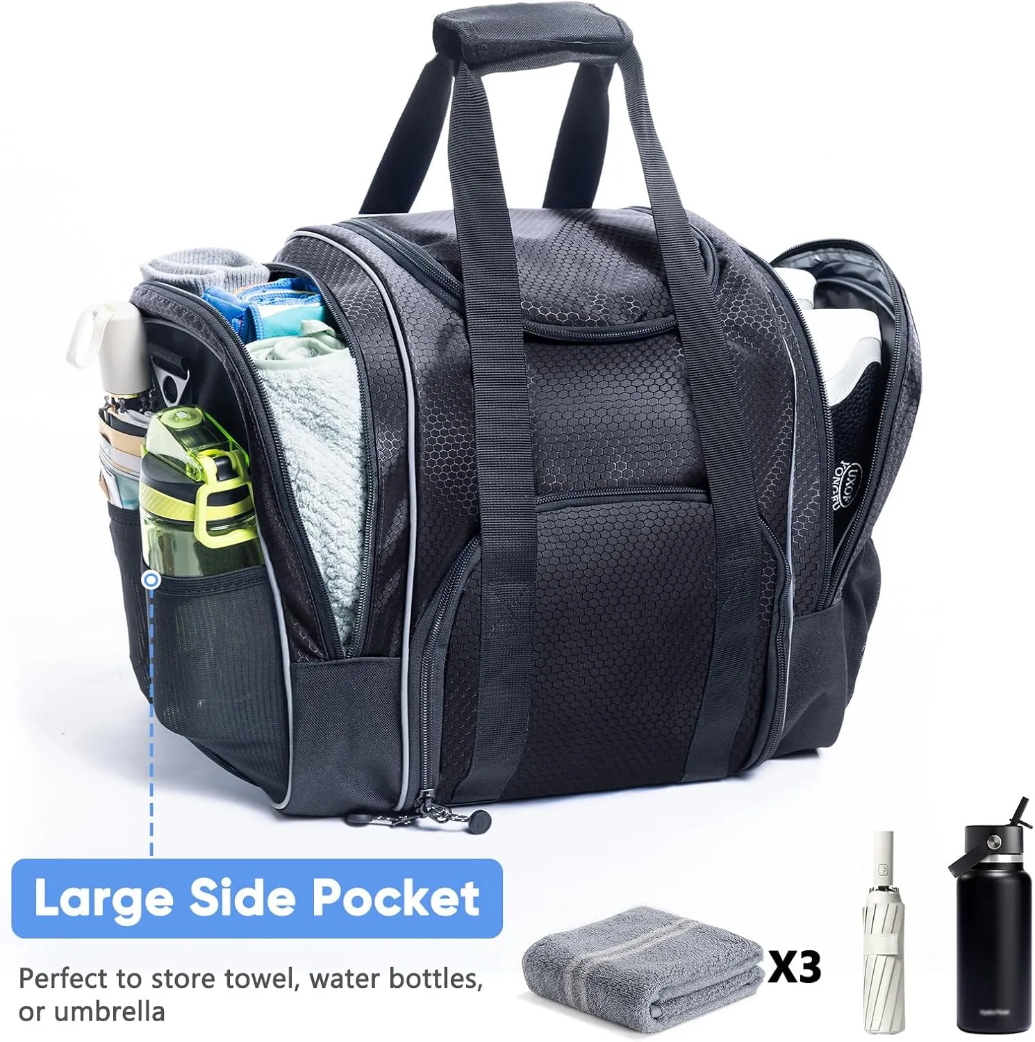 Bowling Ball Bag - Single Ball Tote with Cup Holder and Microfiber Polisher - Grey, Medium