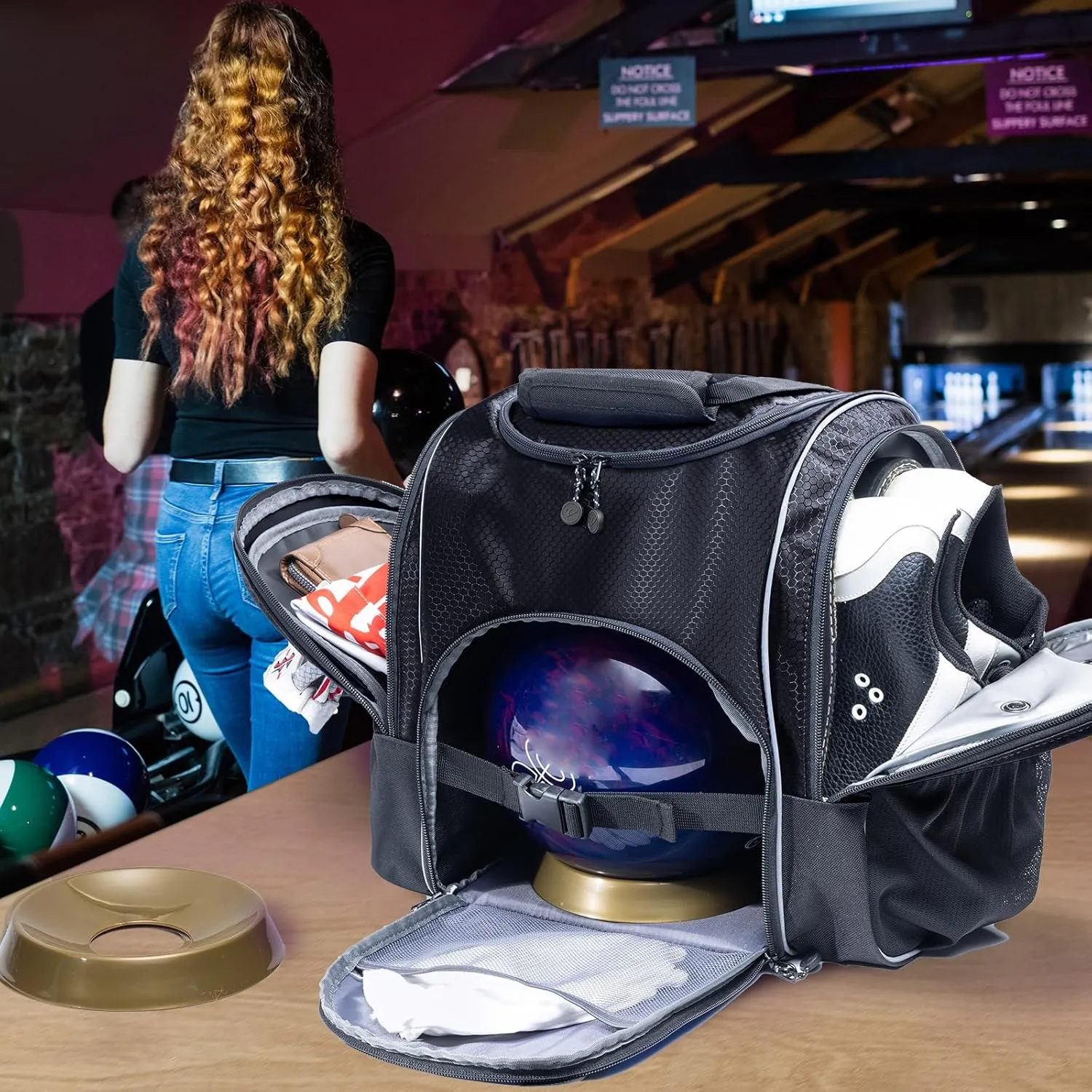 Bowling Ball Bag - Single Ball Tote with Cup Holder and Microfiber Polisher - Grey, Medium