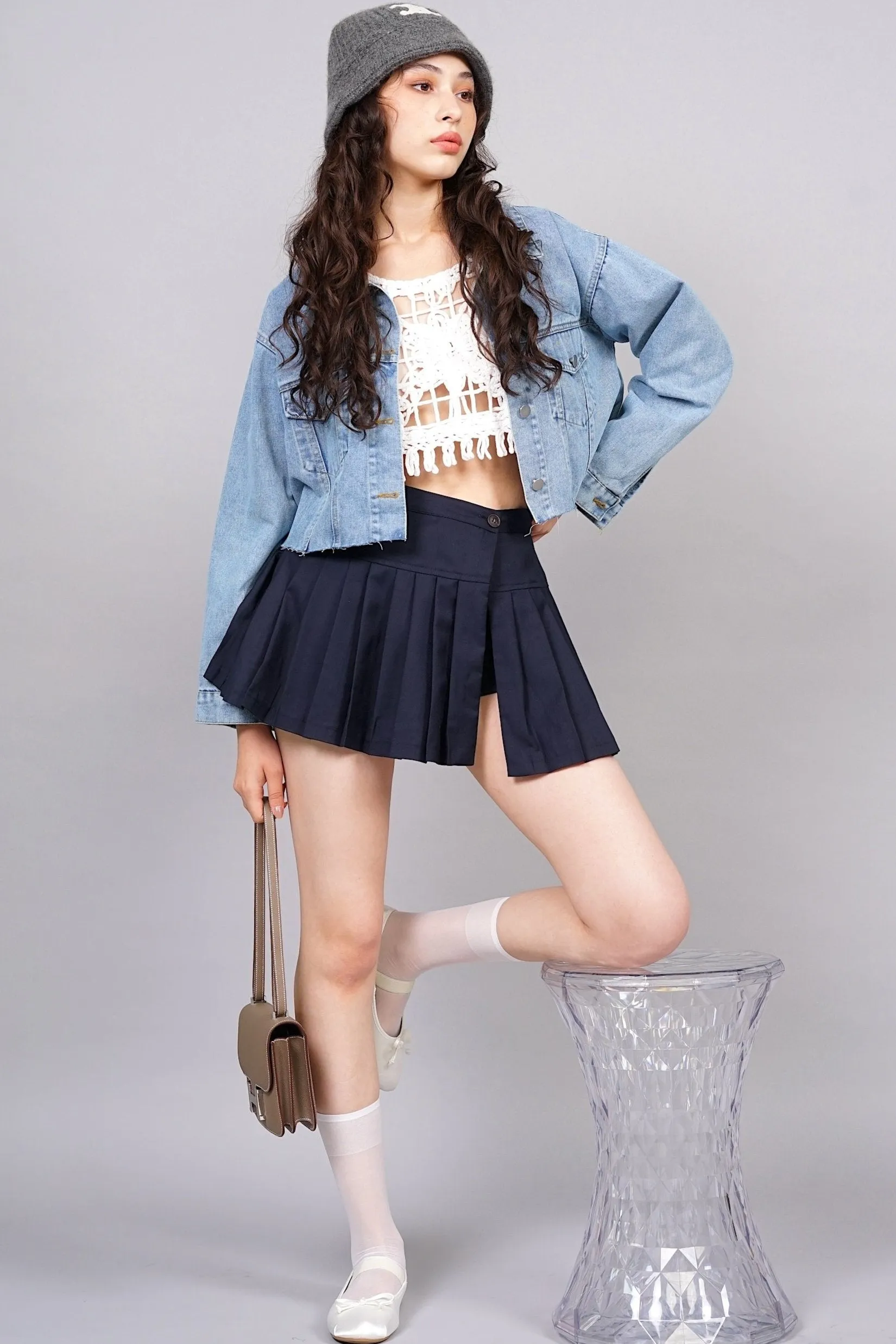 Box Pleat Skorts in After Dark