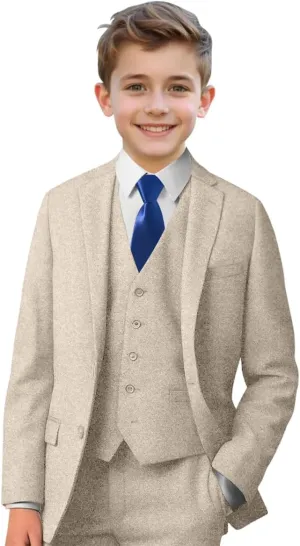 Boy Suits Tweed Herringbone 5 Piece Suits for Teen Boy Blazer Vest Pant Suit Tuxedo Set with Tie