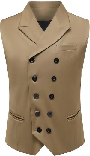 Boyland Men's Double Breasted Business Wedding Vests Dress Waistcoat 10 Buttons Closure V-Neck Suit Vest Slim Fit Plus Size