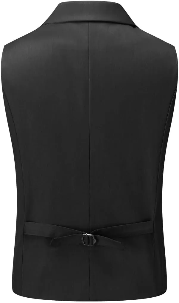 Boyland Men's Double Breasted Business Wedding Vests Dress Waistcoat 10 Buttons Closure V-Neck Suit Vest Slim Fit Plus Size