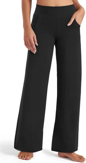 Buauty Wide Leg Yoga Pants for Women, Flowy Sweatpants Dressy Casual Black Trousers Trendy, Women Dress Workout Leggings