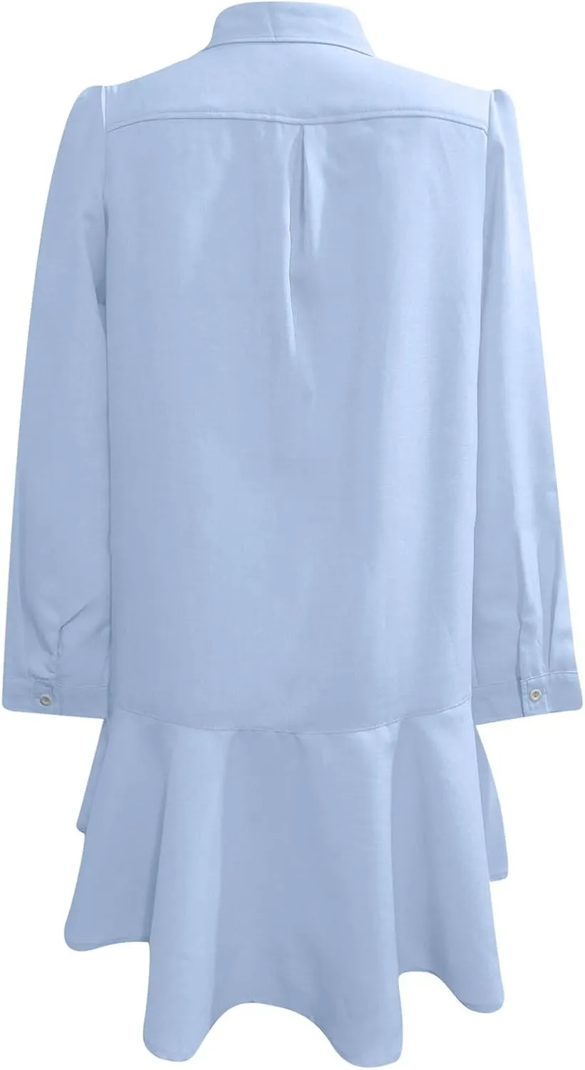 Button Down Shirt Dresses For Women 2025 Ruffle Flowy Casual Tunic Knee Length Mini Dresses Roll Up Sleeve Sundress
