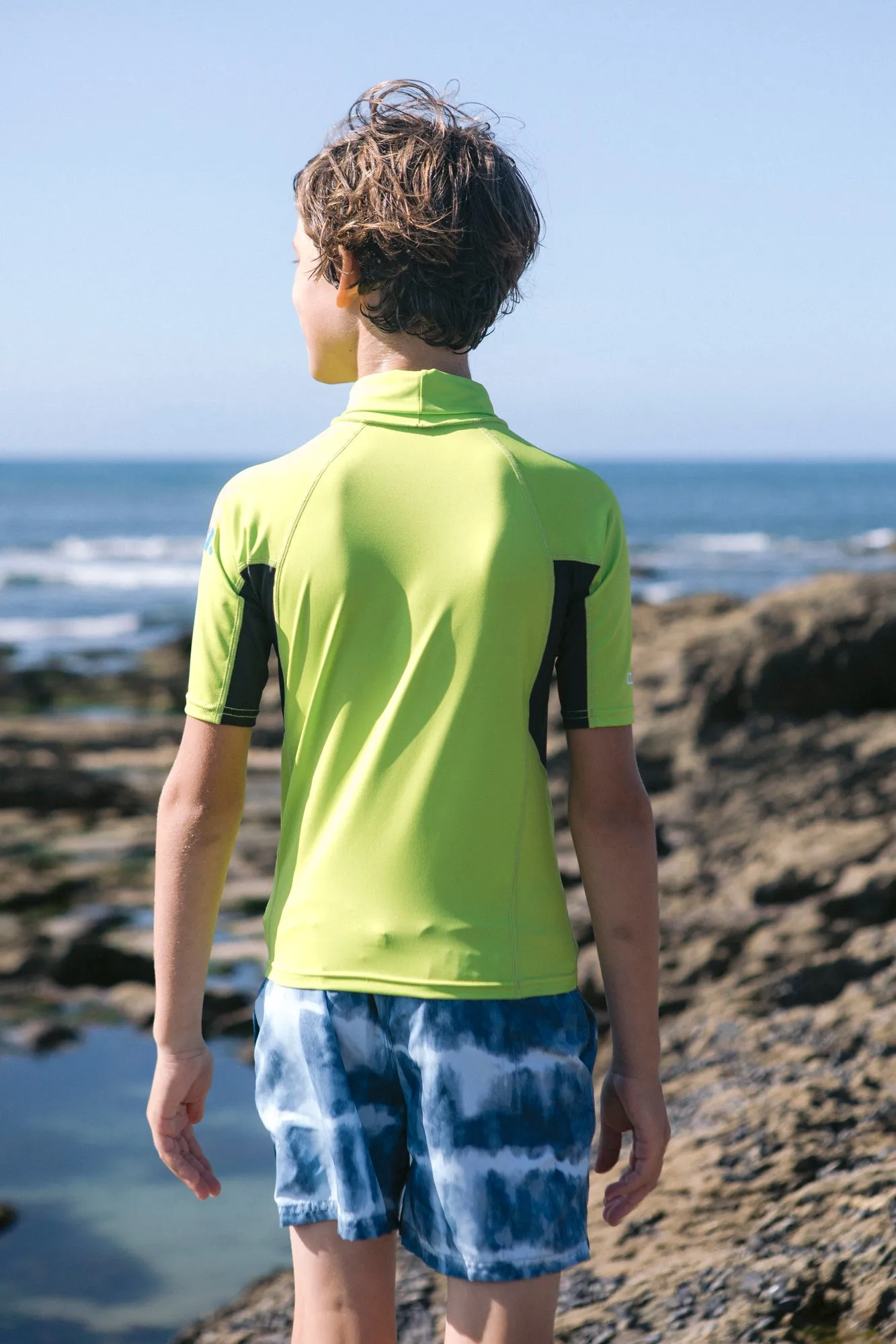C-Skins Junior Unisex NuWave Rash X UPF50  Short Sleeve Rash Vest (Lime/Anthracite/Multi)