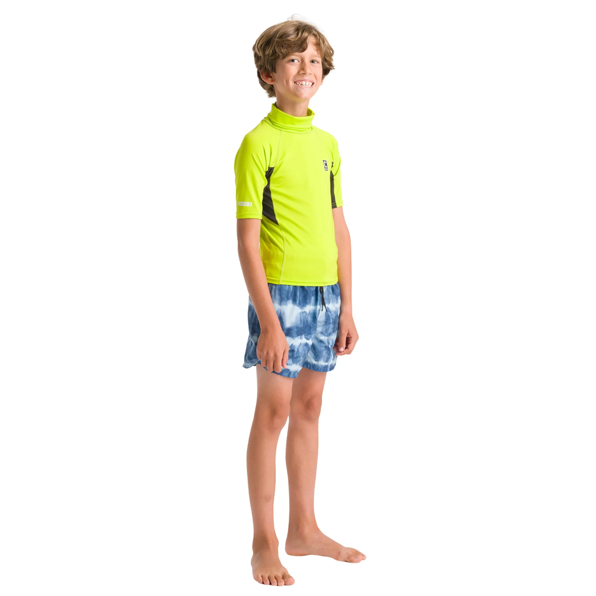 C-Skins Junior Unisex NuWave Rash X UPF50  Short Sleeve Rash Vest (Lime/Anthracite/Multi)