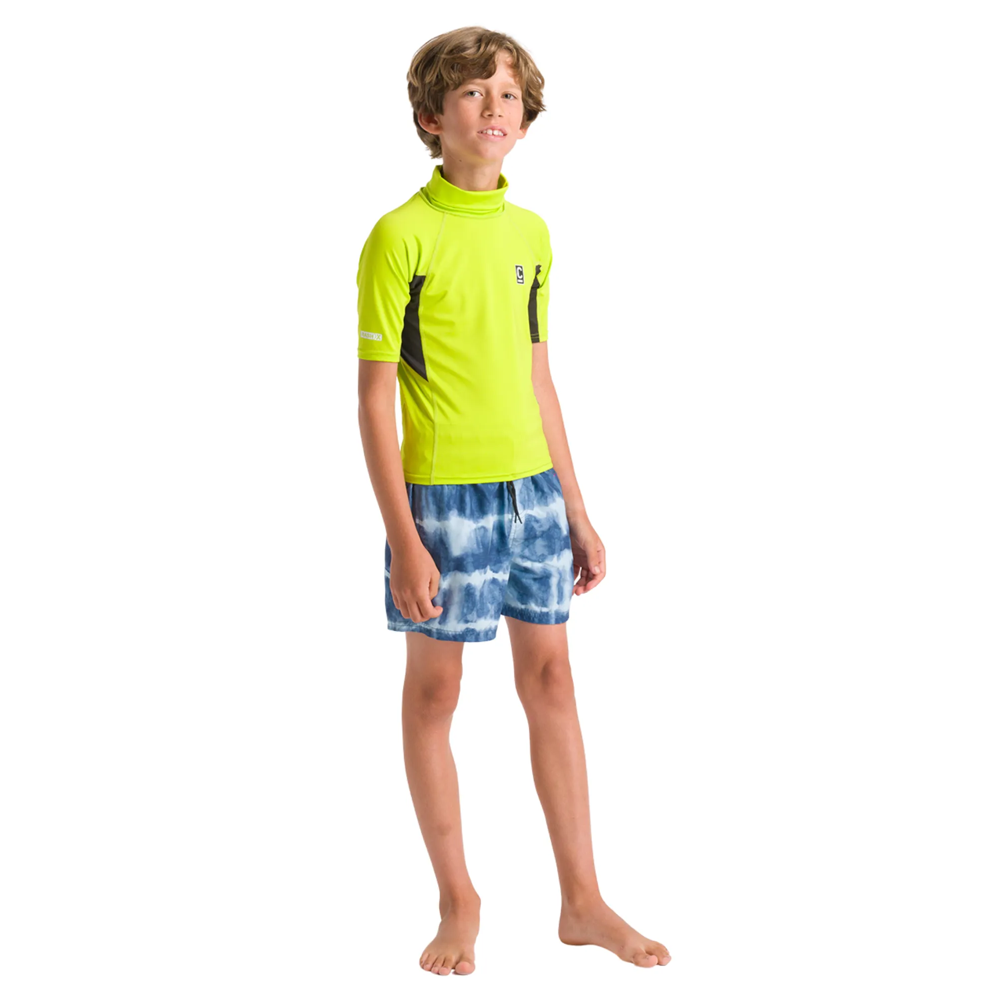 C-Skins Junior Unisex NuWave Rash X UPF50  Short Sleeve Rash Vest (Lime/Anthracite/Multi)