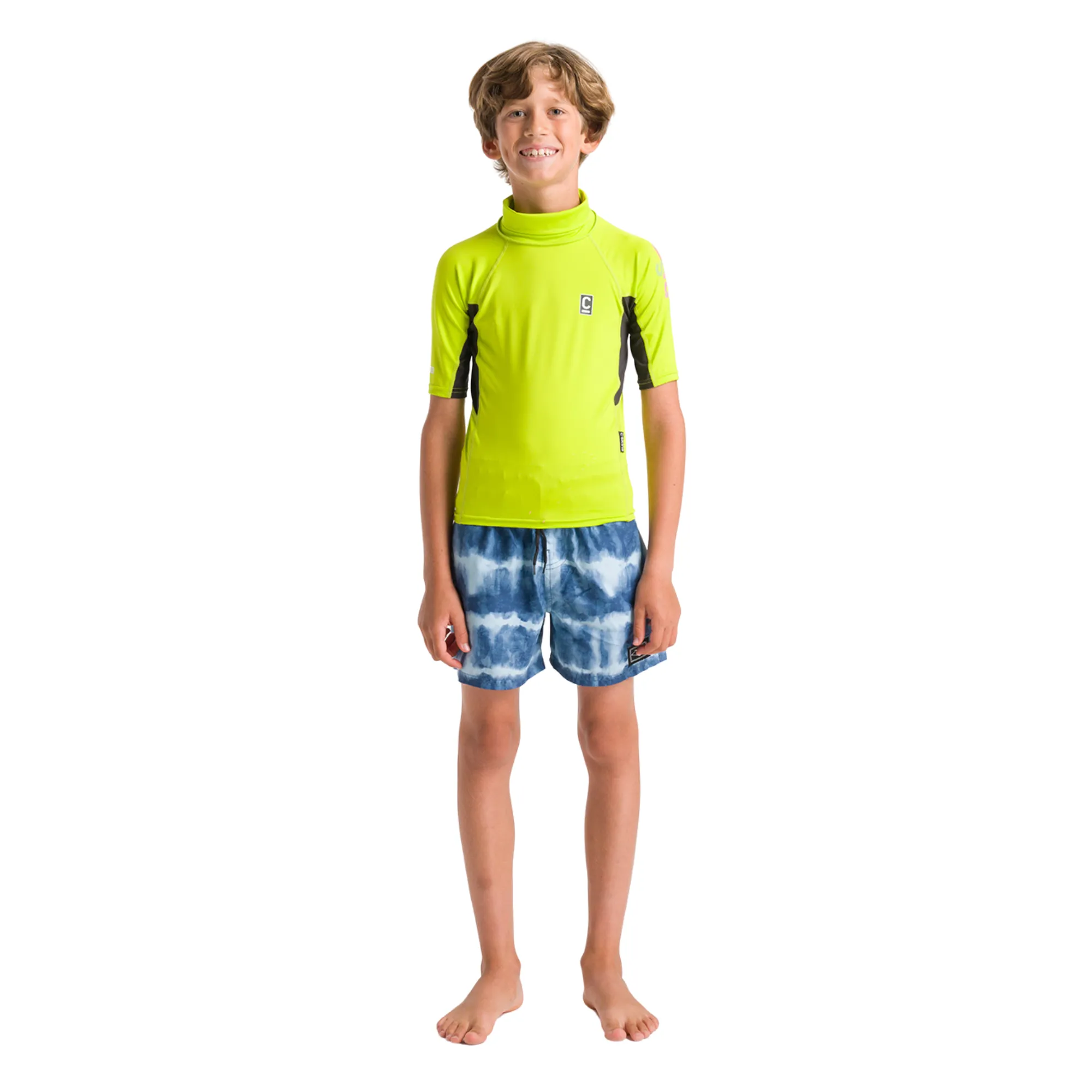 C-Skins Junior Unisex NuWave Rash X UPF50  Short Sleeve Rash Vest (Lime/Anthracite/Multi)