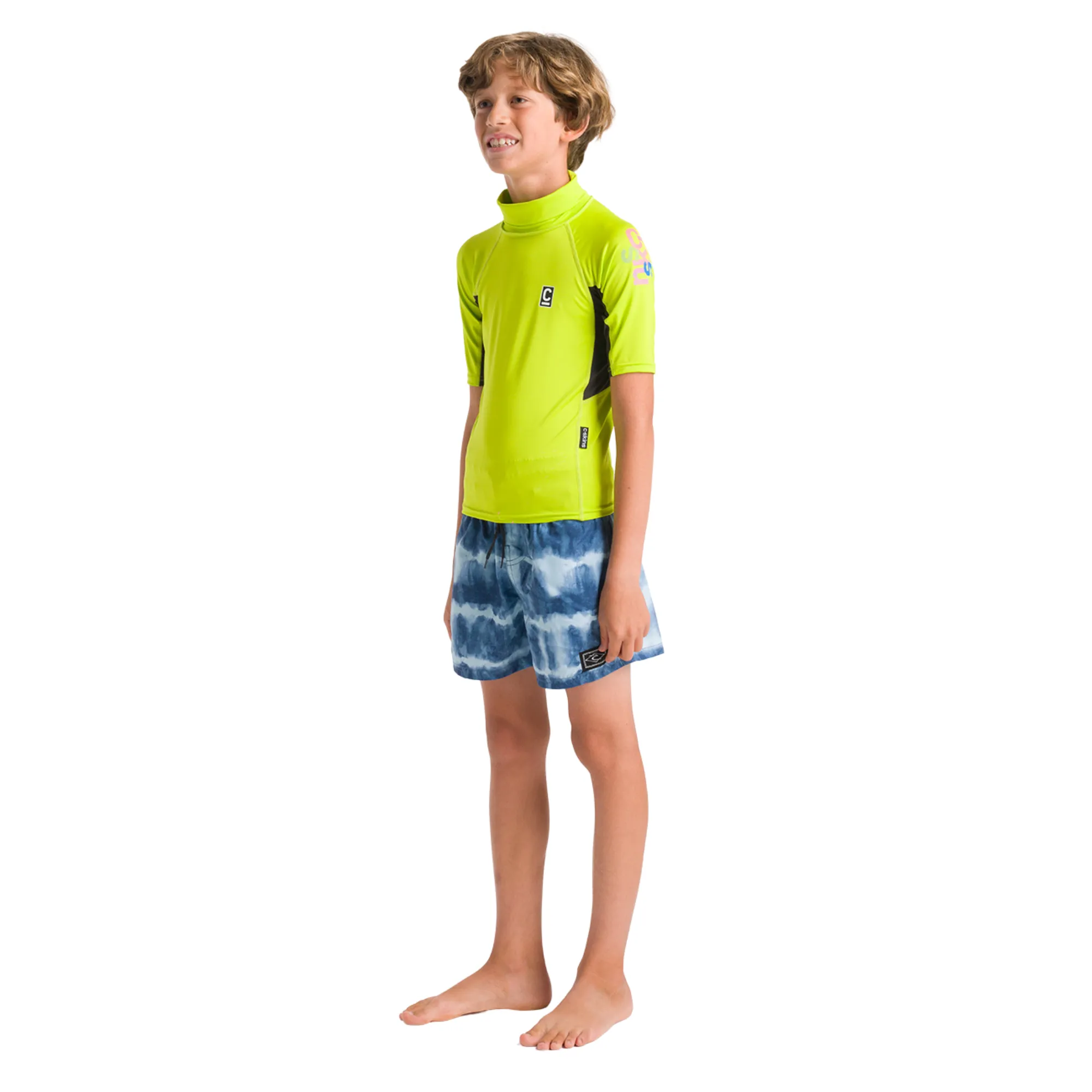 C-Skins Junior Unisex NuWave Rash X UPF50  Short Sleeve Rash Vest (Lime/Anthracite/Multi)