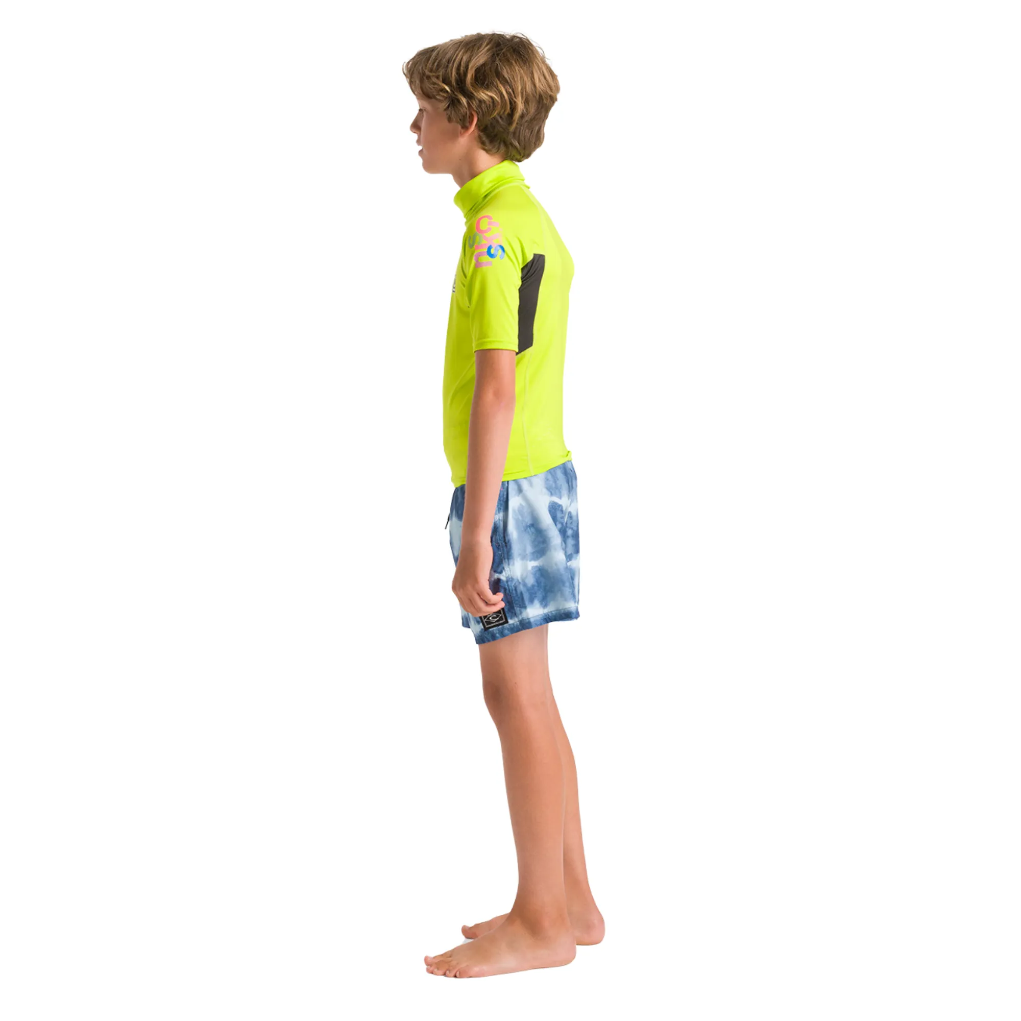 C-Skins Junior Unisex NuWave Rash X UPF50  Short Sleeve Rash Vest (Lime/Anthracite/Multi)